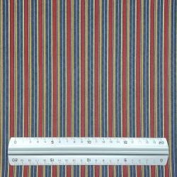 Tissu coton tissé rayures bleues jaunes rouges blanches (115cm)