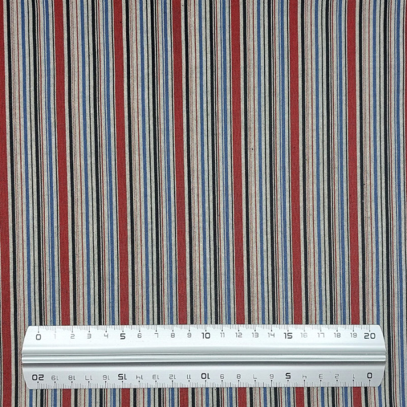 Japanese woven cotton midnight blue blue red white stripes fabric (115cm)