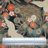 Brown fabric with Japanese cranes and flowers patterns (110cm)