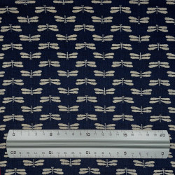 Midnight blue rustic cotton fabric with fireflies patterns (109cm)