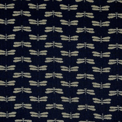 Tissu coton rustique bleu nuit libellules (109cm)