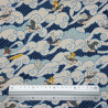 Cotton fabric (85%) and linen (15%) cats, fishes and Japanese wave (110cm)