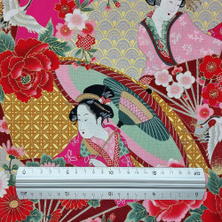 Geisha in kimono red cotton fabric (110cm)