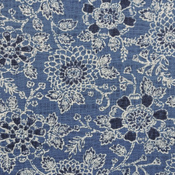 Tissu coton rustique chrysanthèmes bleu gris (109cm)