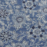 Blue grey rustic cotton fabric with chrysanthemum patterns (109cm)