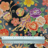 Black and grey fabric with colorful Japanese flowers patterns (110cm)