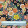 Black and grey fabric with colorful Japanese flowers patterns (110cm)