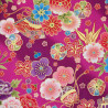 Fuchsia pink fabric with colorful Japanese flowers patterns (110cm)