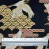 Black and gold fabric with cranes and large waves (110cm)