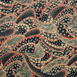 Black Japanese cotton fabric with red and gold paisley patterns (110cm)