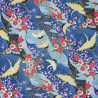 Blue cotton fabric with small cranes and plum blossoms (110cm)