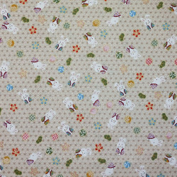 Light beige cotton fabric with colorful rabbits on asanoha background (110cm)