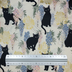 Tissu coton chats noirs sur fond blanc crème (110cm)