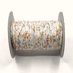 Cordon coton 2mm crème fleurs pastel rouleau de 30m