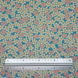 Turquoise blue cotton fabric with small cherry blossom patterns (110cm)