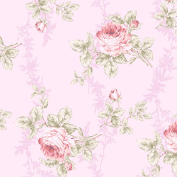 Pale pink cotton fabric, roses and purple herbs (110cm)