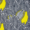 Tissu coton (85%) et lin (15%) gris clair anthracite et jaune citron feuilles (110cm)