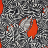 Cotton (85%) and linen (15%) fabric red, black and natural leaves (110cm)