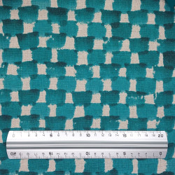 Cotton (50%) and linen (50%) checkered fabric emerald and natural (110cm)