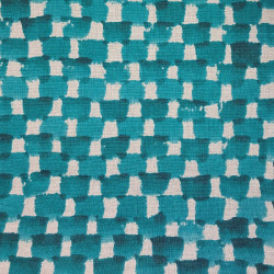 Cotton (50%) and linen (50%) checkered fabric emerald and natural (110cm)