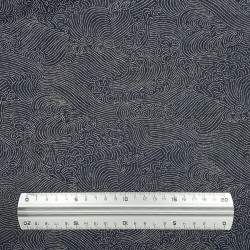 Midnight blue rustic cotton fabric with japanese waves patterns (110cm)