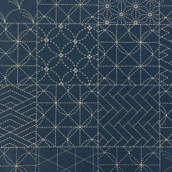 Toile sashiko bleu foncé pré-imprimée carrés de motifs (4mx110cm)