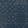 Dark blue sahsiko fabric with graphical patterns in squares (110cm)