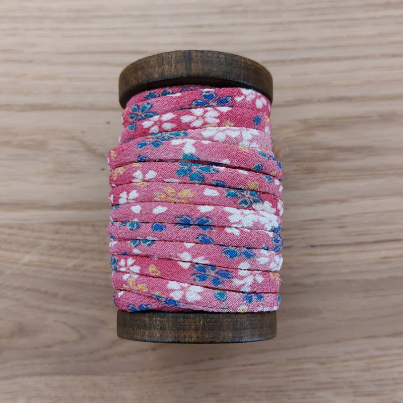 Kimono cord 5mm dark pink flowers 7m roll