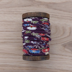 Kimono cord 5mm plum color with flowers 7m roll