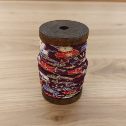 Kimono cord 5mm plum color with flowers 7m roll