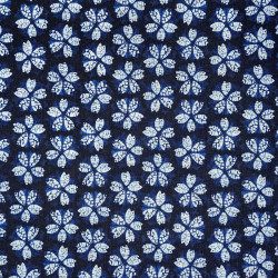 Midnight blue cotton fabric with white and blue cherry blossom patterns shibori style (6m x 110cm)