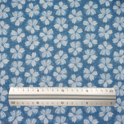 Light blue cotton fabric with white cherry blossom patterns shibori style (6m x 109)