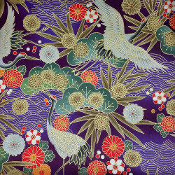 Tissu coton violet fleurs et grues japonaises (5m x 110cm)