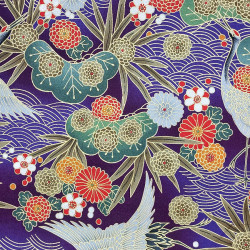 Tissu coton violet fleurs et grues japonaises (5m x 110cm)