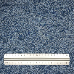 Blue rustic cotton fabric with japanese waves patterns (5m x 110cm)