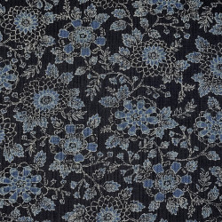 Tissu coton rustique chrysanthèmes bleu nuit (109cm)