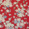 Tissu coton rouge fleurs de cerisier bleues et roses (5m x 108cm)