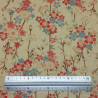 Tissu coton beige sable fleurs de cerisier bleues et roses (5m x 108cm)