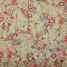 Tissu coton beige sable fleurs de cerisier bleues et roses (5m x 108cm)