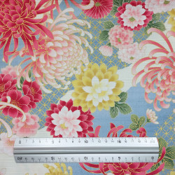 Light blue and white textured cotton fabric with chrysanthemum (110cm)