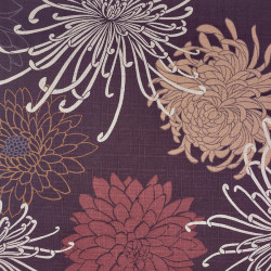 Plum color textured cotton fabric with Japanese chrysanthemum patterns (5m x 110cm)