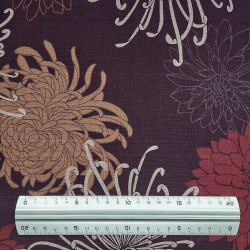 Tissu coton texturé prune chrysanthèmes japonais (5m x 110cm)