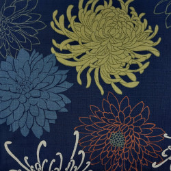 Midnight blue textured cotton fabric with Japanese chrysanthemum patterns (5m x 110cm)