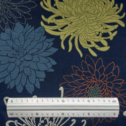 Midnight blue textured cotton fabric with Japanese chrysanthemum patterns (5m x 110cm)