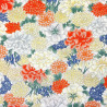 Tissu coton blanc pivoines, chrysanthèmes et iris (5m x 110cm)