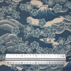 Tissu coton bleu canard et écru Yamato (5m x 110cm)