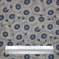 Ecru rustic cotton fabric with umbrella patterns (110cm)