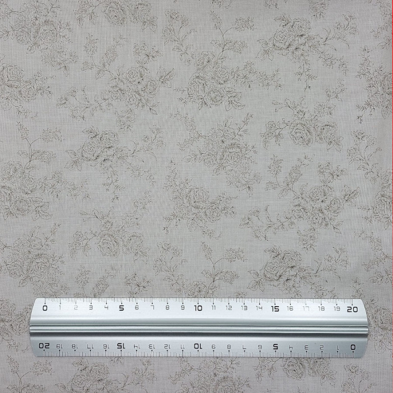 Grey beige cotton fabric with roses patterns (6m x 110cm)