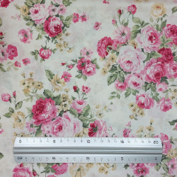 Creme white cotton fabric with roses patterns (5m x 112cm)