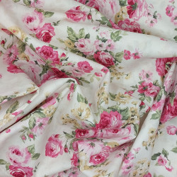 Creme white cotton fabric with roses patterns (5m x 112cm)